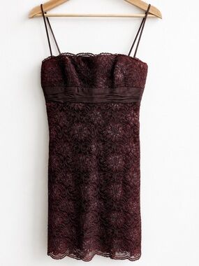 BCBG MaxAzria Strapless y2k brown lace party dress size 4 small